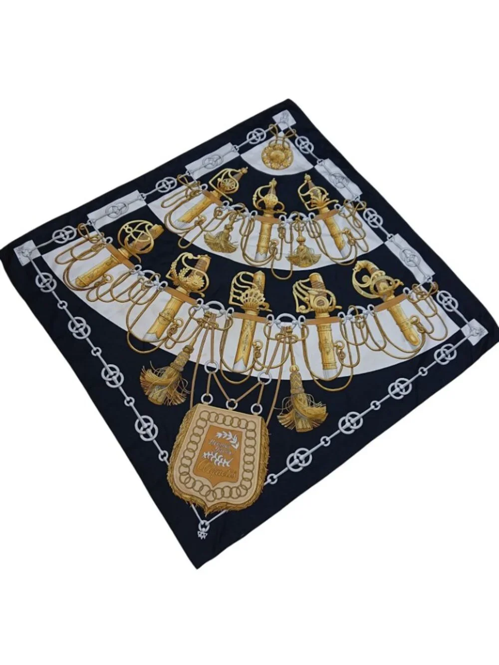 Hermes Carre 90 Cliquetis Silk Scarf Black